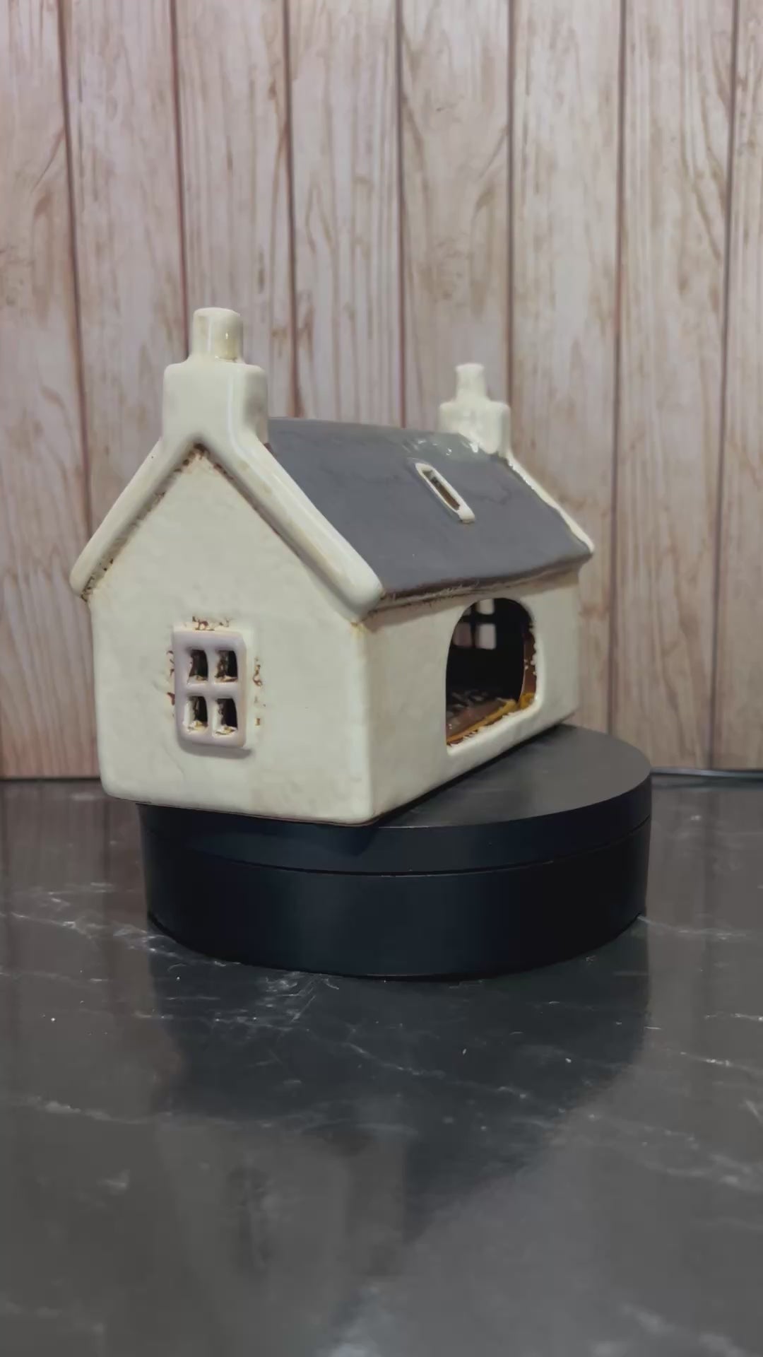 Croft House Navy Roof with Red Door and Sheep waiting Patiently 15cm W x 8cm D x 11cm H