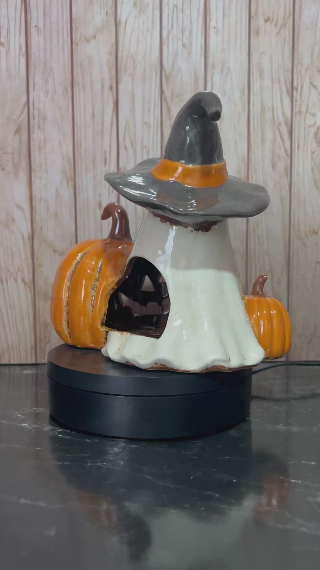 Ghost and Pumpkin Halloween Ceramic Tea Light Holder