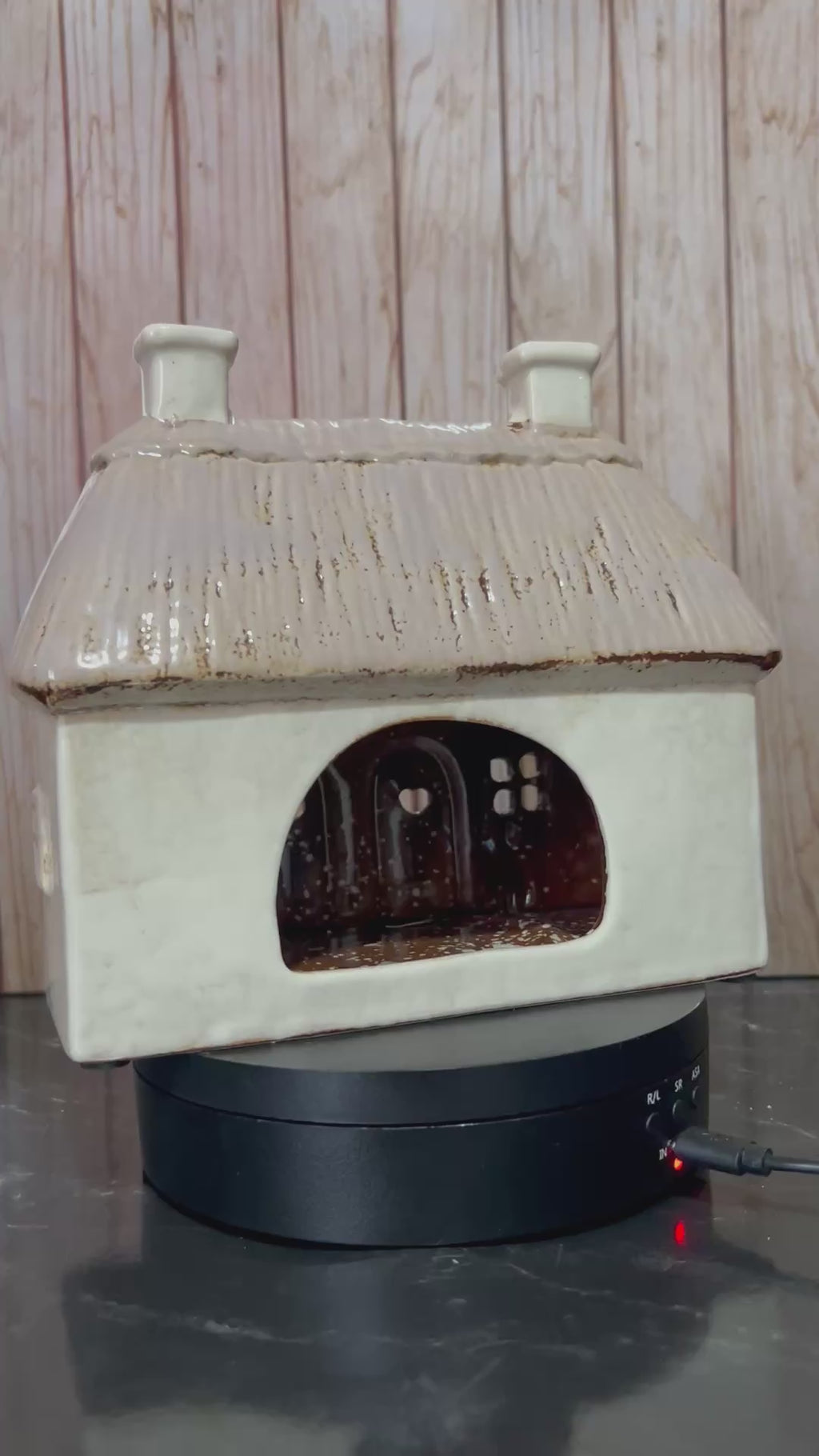 2 Door Thatched Garden House Tea Light Holderwith Cat Waiting at Door 18cm W x 9cm D x 16cm H