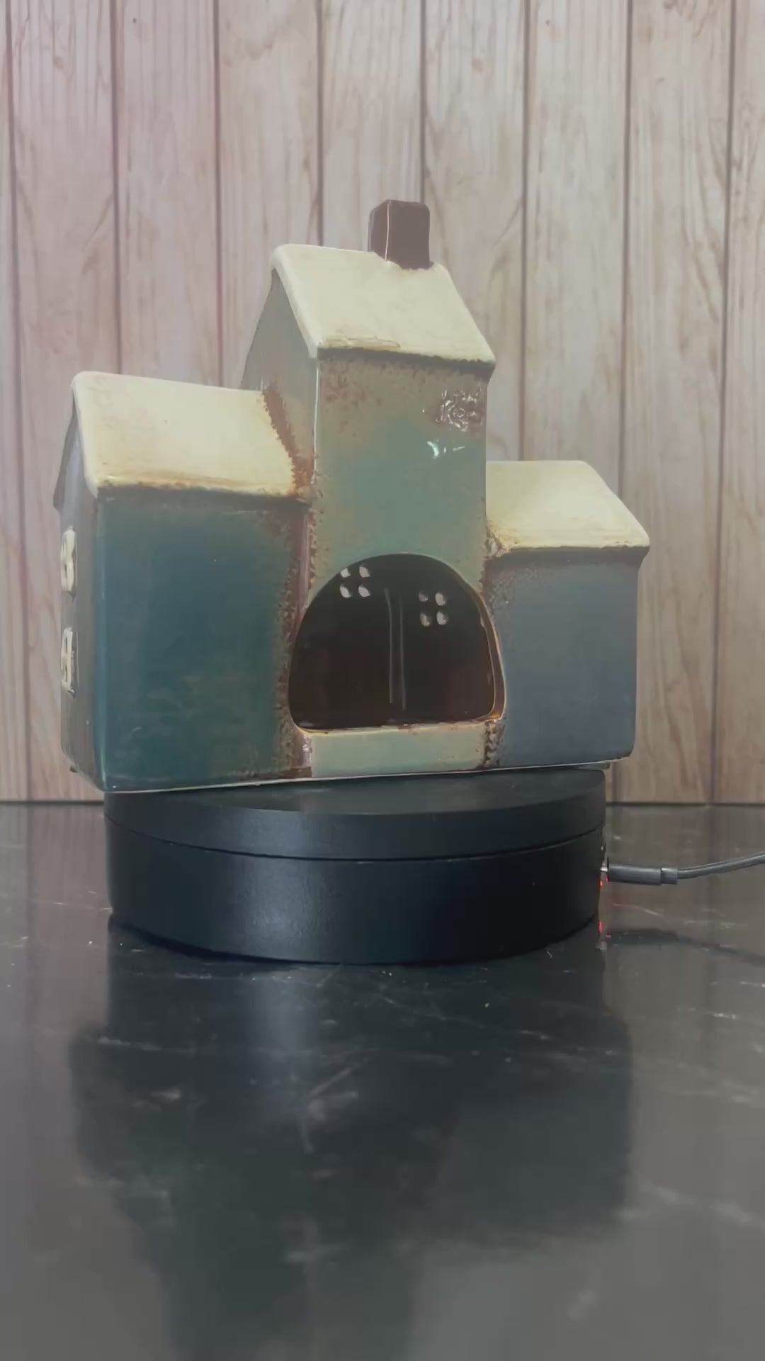 3 in Row of Houses Ceramic Tea Light Holder a Lovely Detailed Gift 16cm W x 7cm D x 15cm H