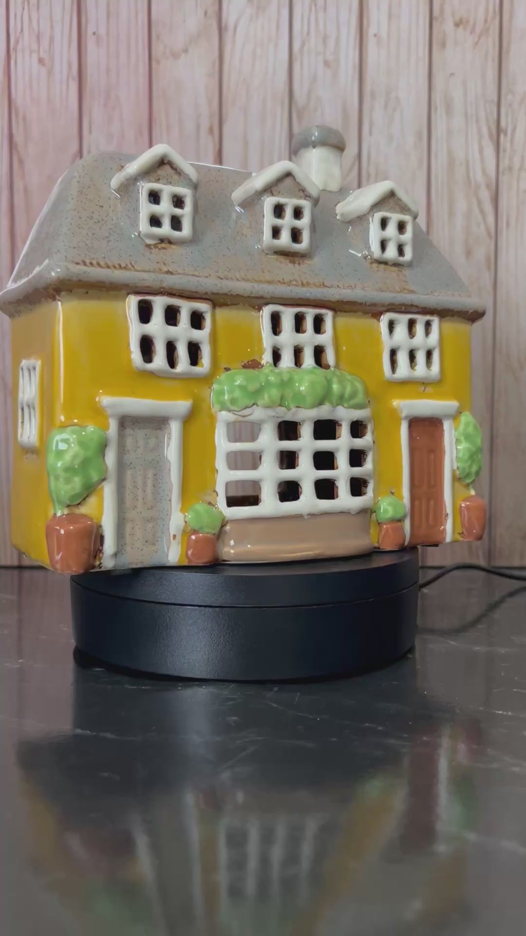 Yellow Terraced House Ceramic Tea Light Holder with Bay Window