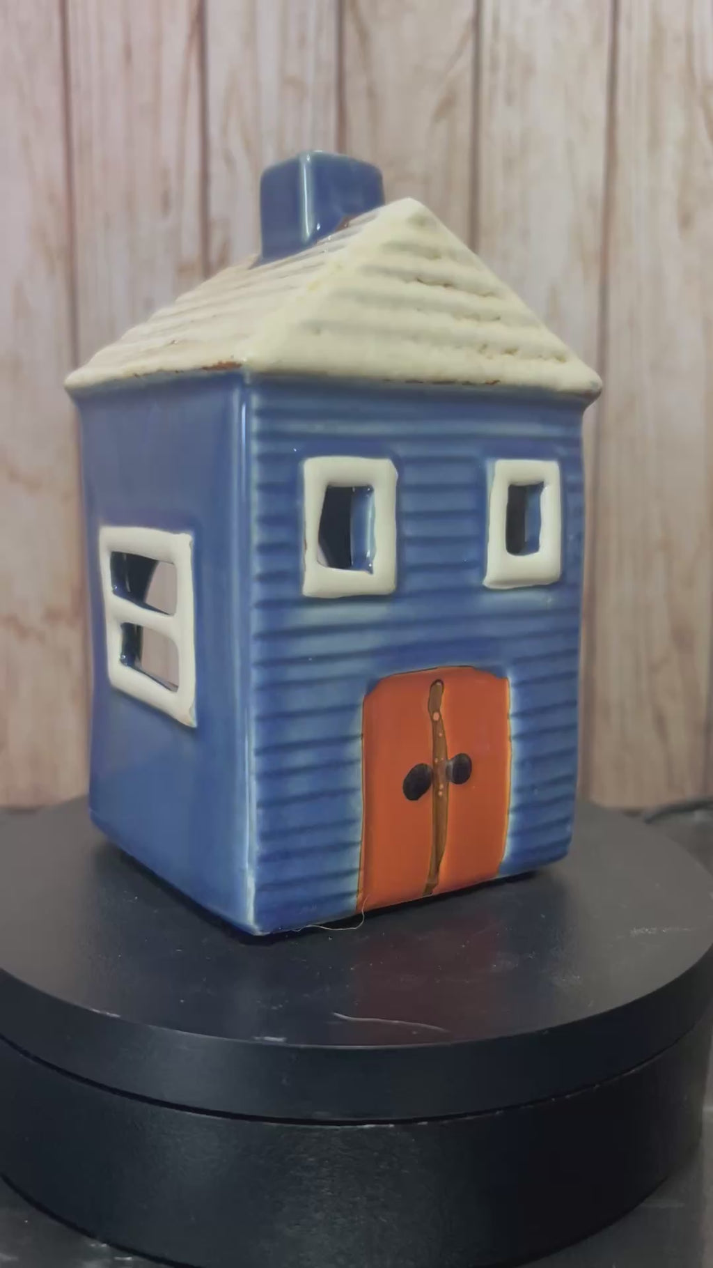 Small Dark Blue House Ceramic Tea Light Holder