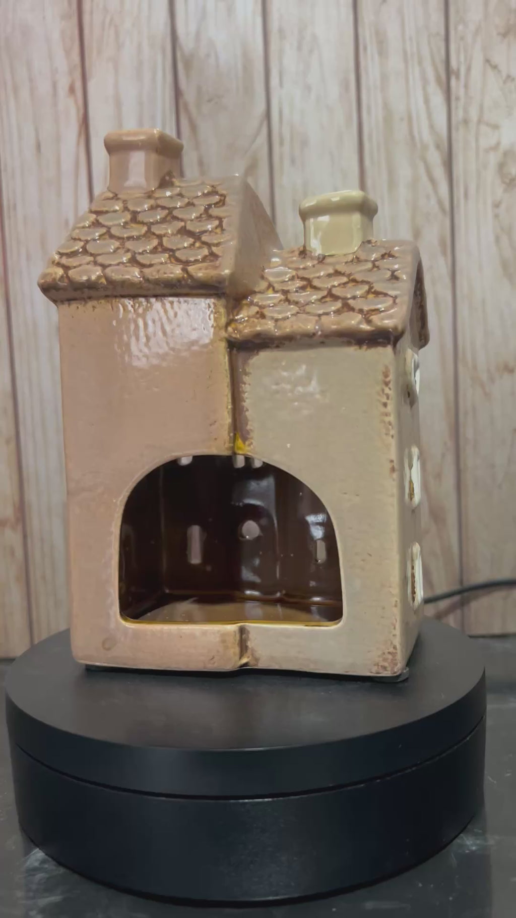 Double Brown House Ceramic Tea Light Holder with Tiled Roof