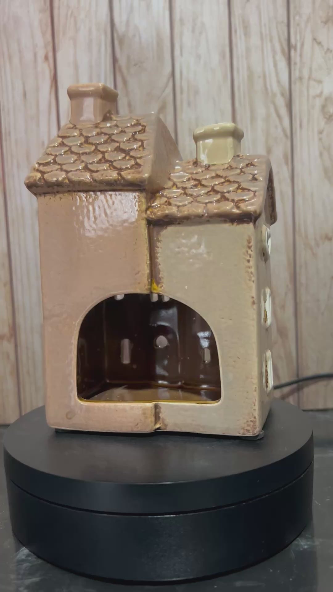 Double Brown House Ceramic Tea Light Holder with Tiled Roof